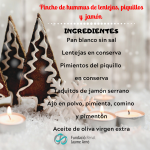 Més informació sobre l'article Hummus de llenties, piquillo i dauets de pernil salat